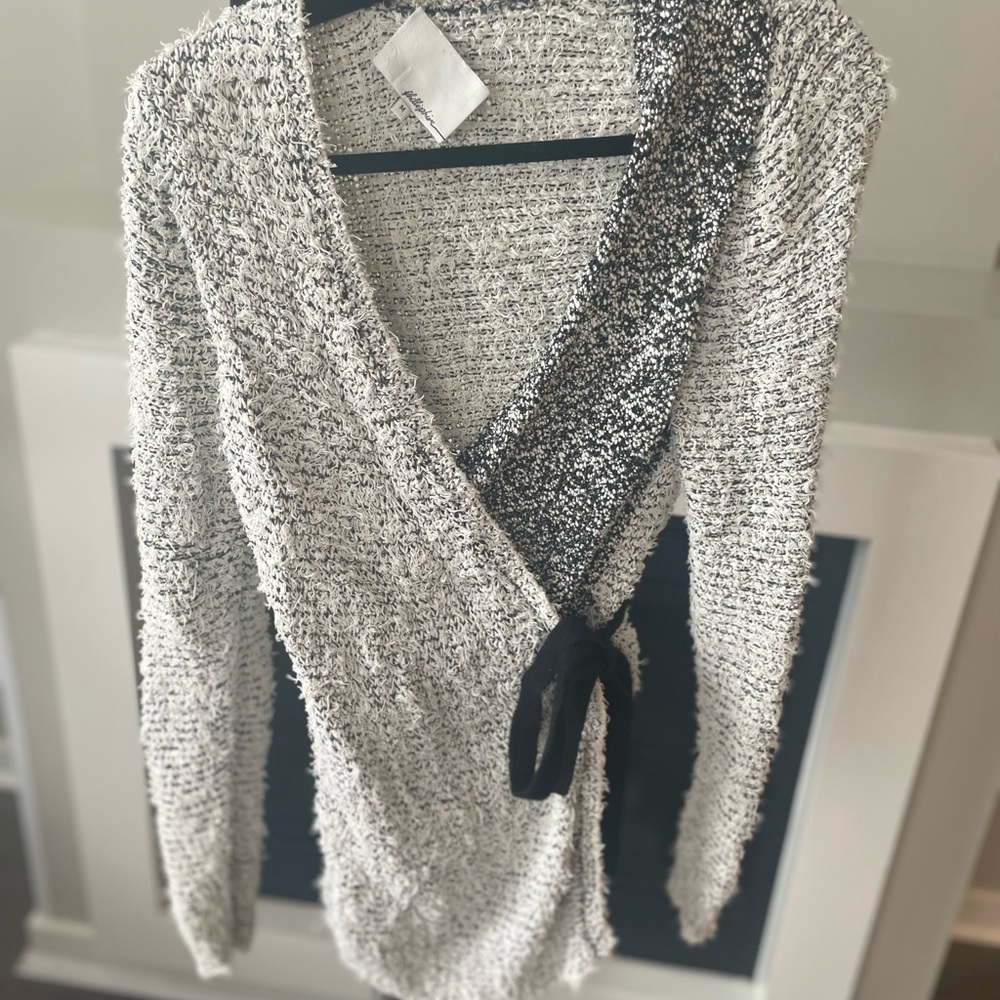 Philipp Plein Black and White V-Neck Wrap Sweater
